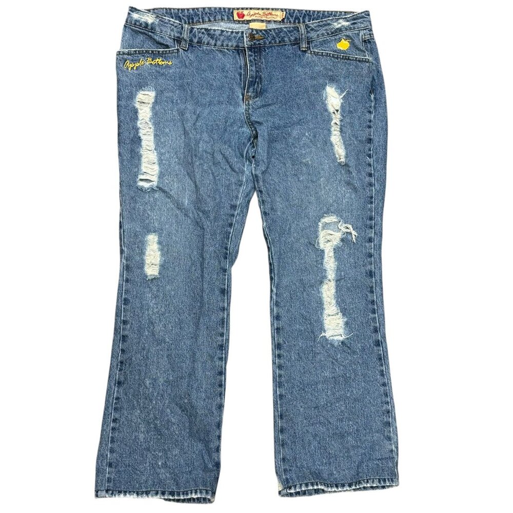 Vintage Y2K  Apple Bottom Jeans, Mid-Rise, Distressed with Embroidered Pockets